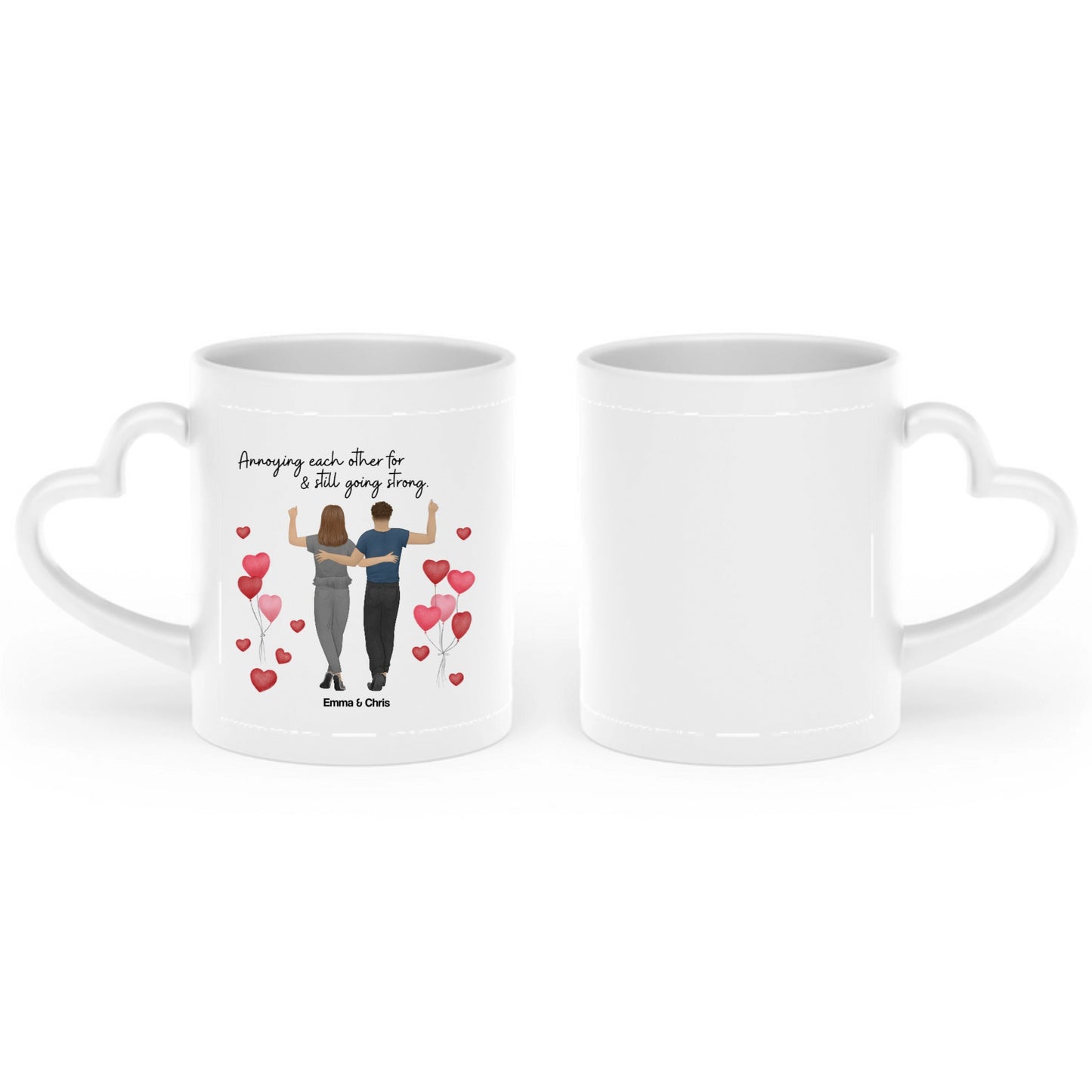 “Still Annoying Each Other” Couple Illustration Personalized Heart-Shaped Mug