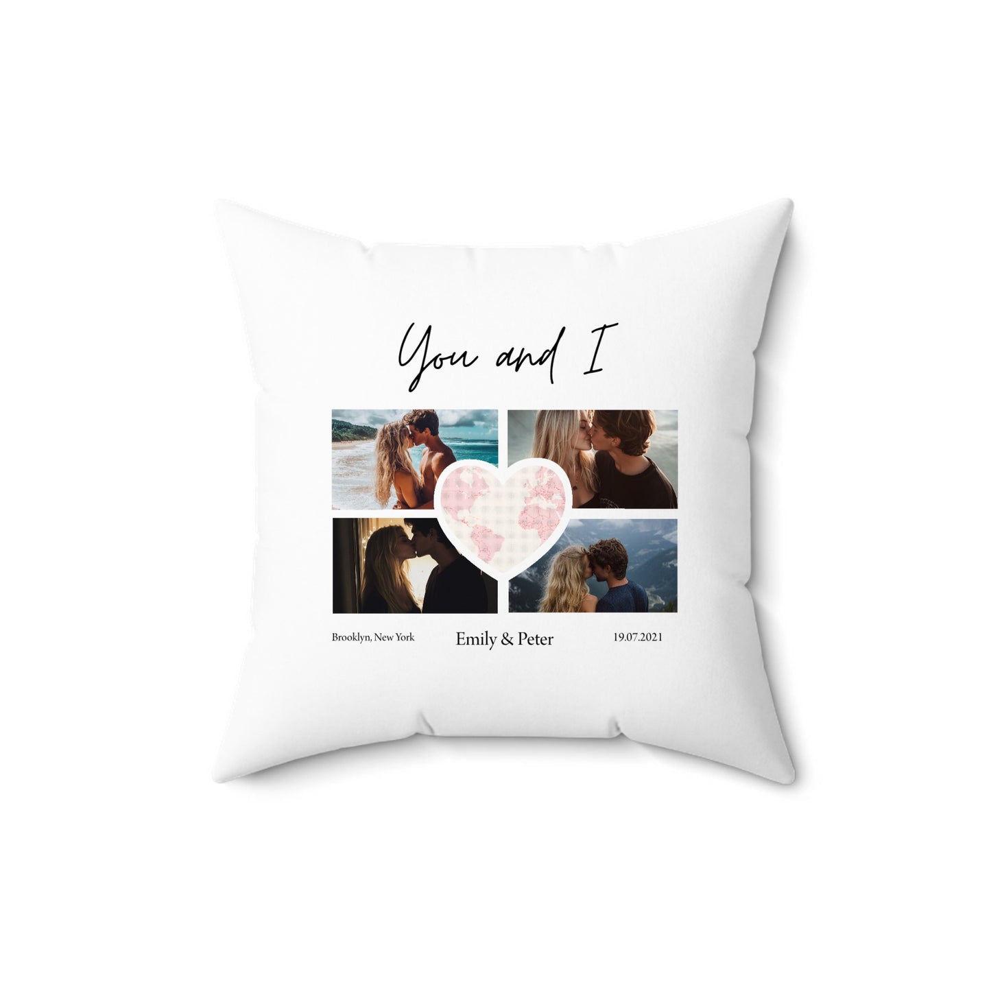 Custom Photo Collage with Map Heart Pillow