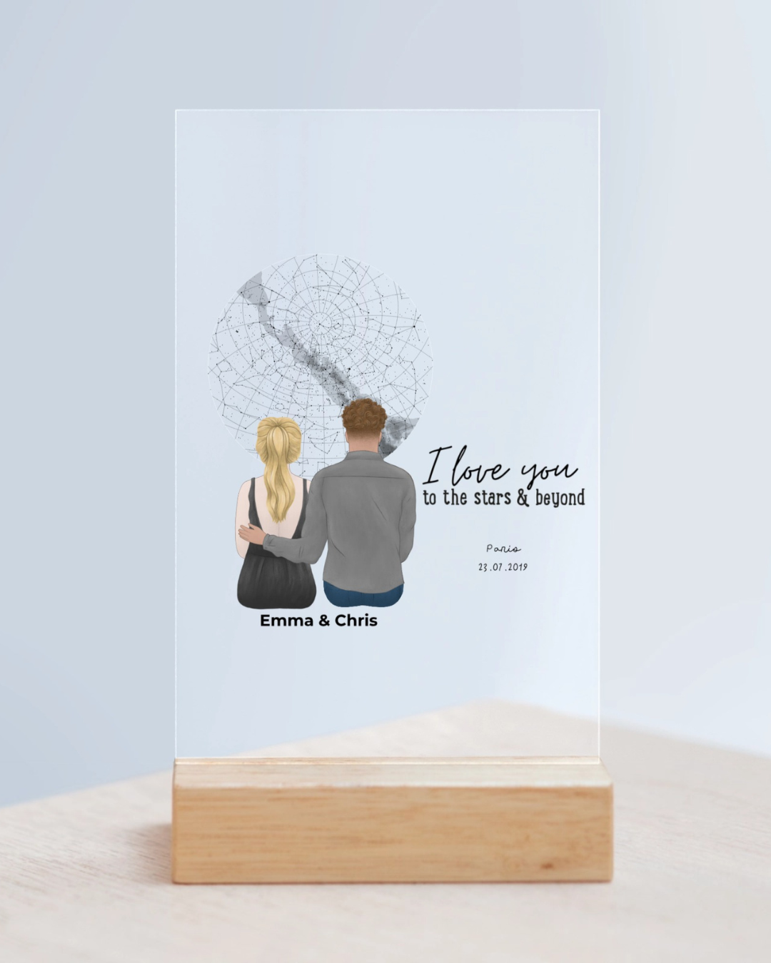 Star Map for Couples Personalized Acrylic Sign with Wooden Stand