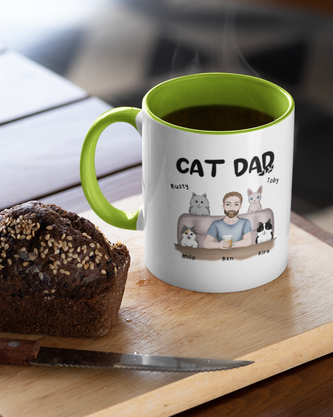 Cat Dad - Personalized Mug with Color Inside