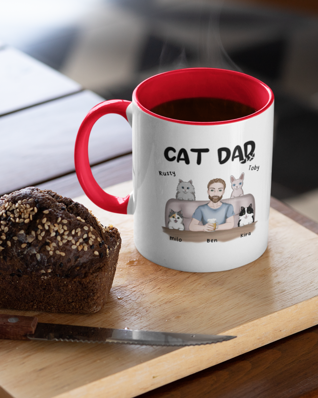 Cat Dad - Personalized Mug with Color Inside