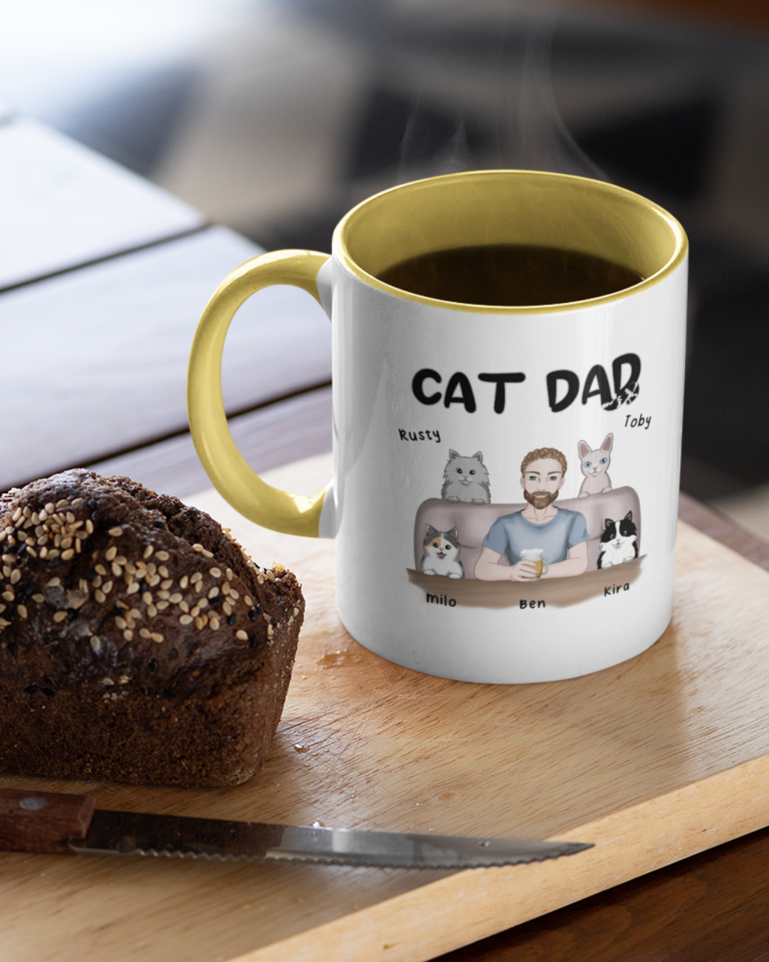 Cat Dad - Personalized Mug with Color Inside