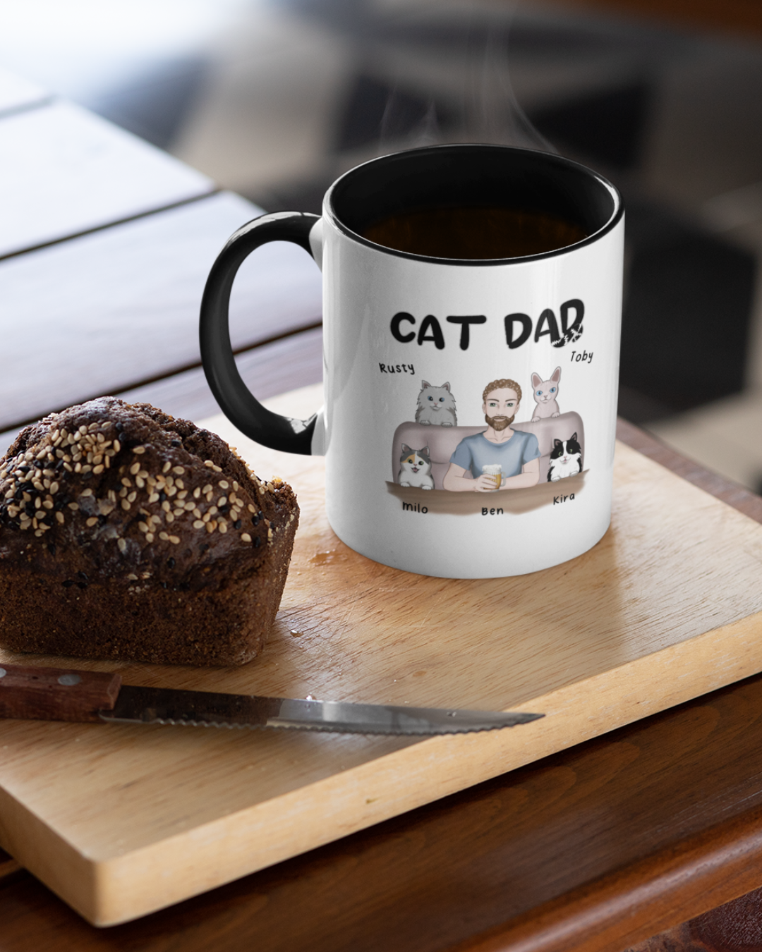 Cat Dad - Personalized Mug with Color Inside