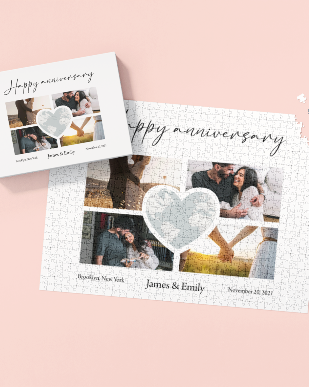 Custom Photo Collage with Map Heart Puzzle