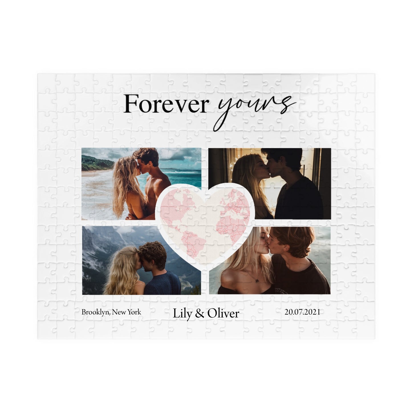 Custom Photo Collage with Map Heart Puzzle