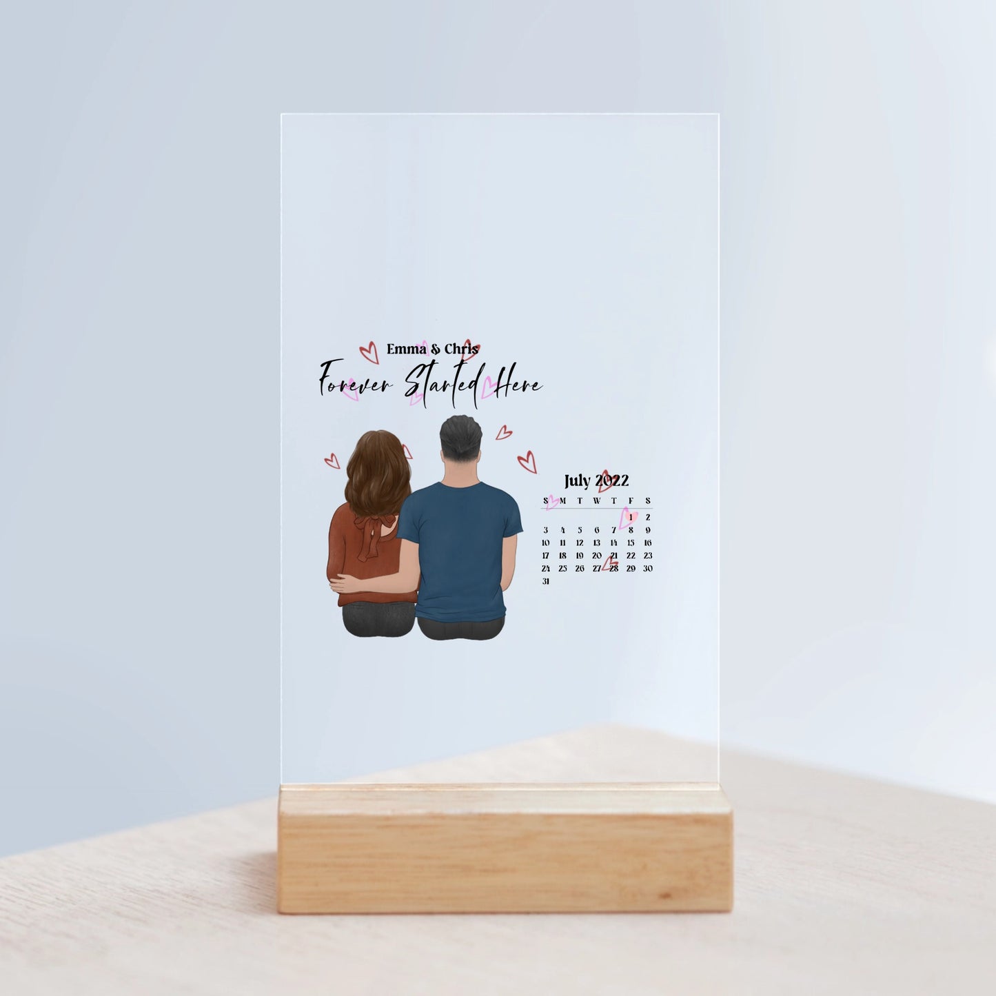 Couple Calendar Print – Your Special Moment Personalized Acrylic Sign with Wooden Stand