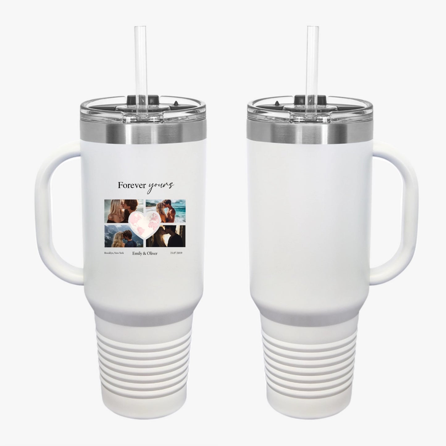 Custom Photo Collage with Map Heart Travel Mug