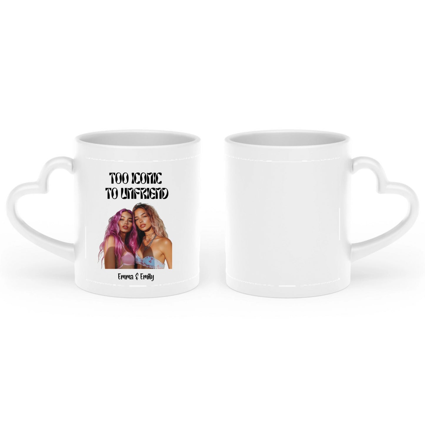 Too Iconic To Unfriend – Personalized Bestie Heart-Shaped Mug