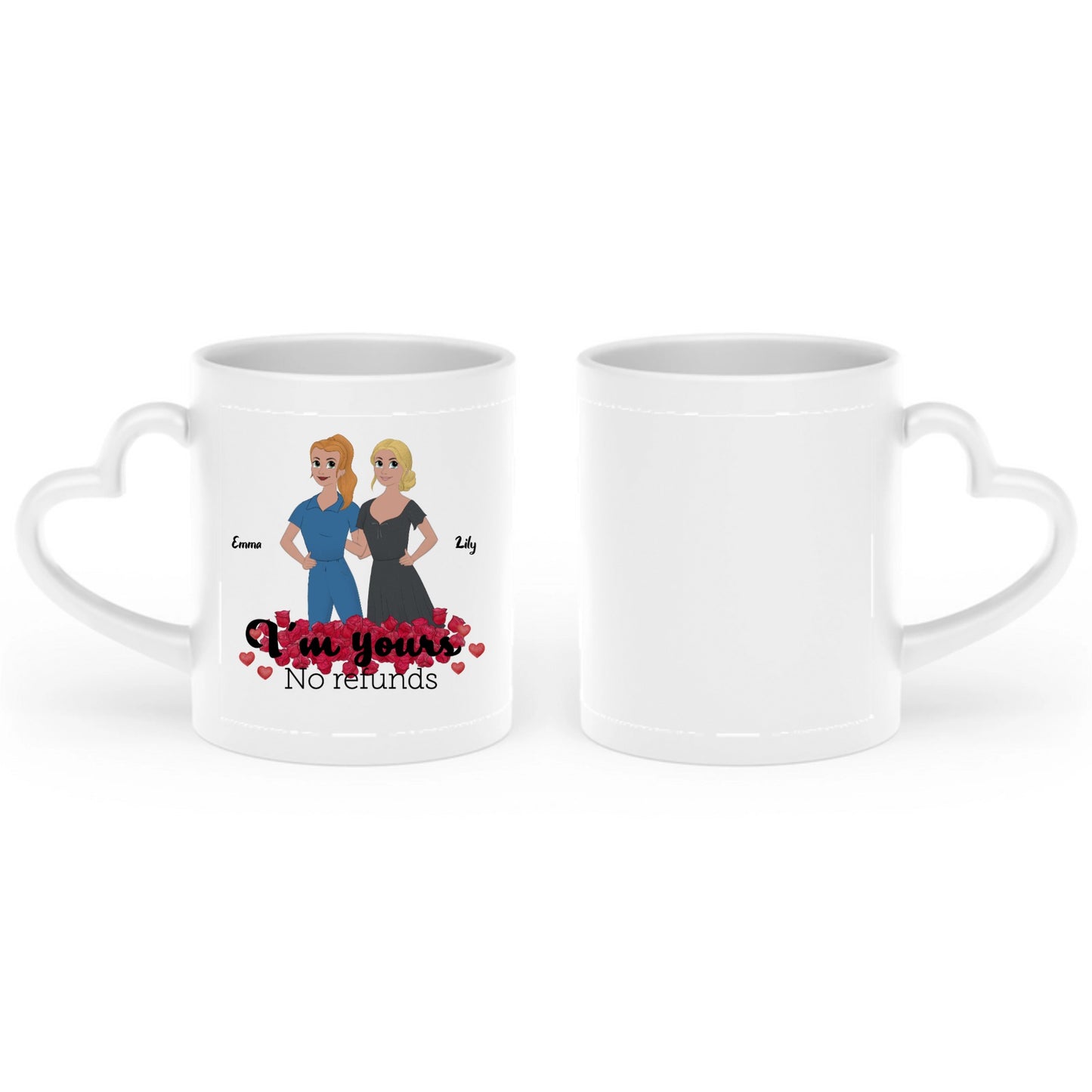 I’m Yours – No Refunds” Custom  Couple Design Heart-Shaped Mug