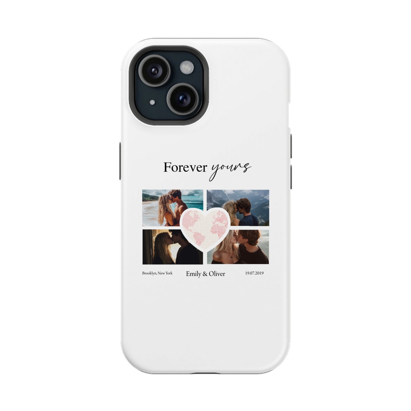 Custom Photo Collage with Map Heart Case