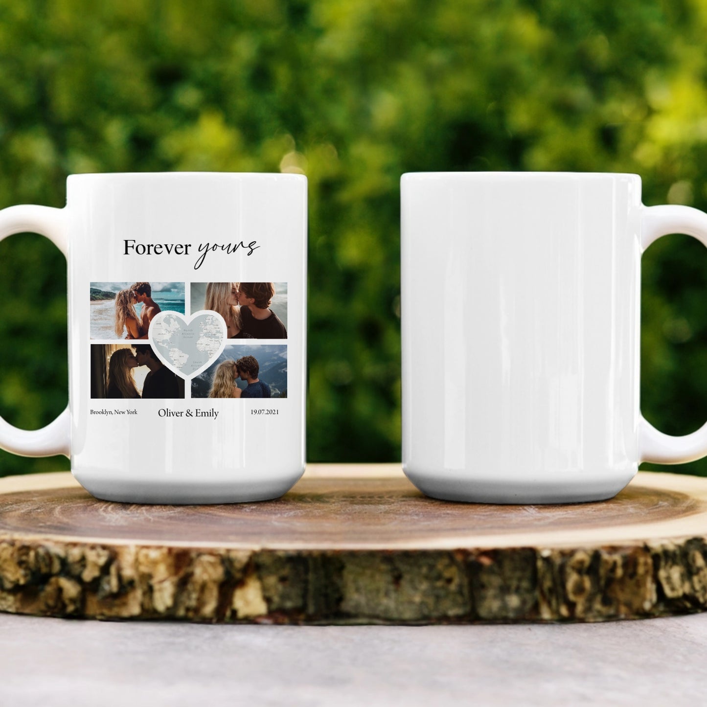 Custom Photo Collage with Map Heart Mug