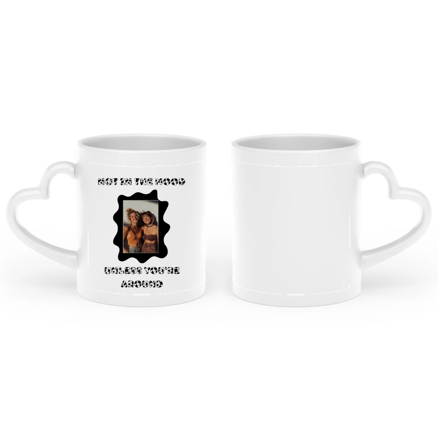 “Not in the Moo-d” Cow Print Design Heart-Shaped Mug