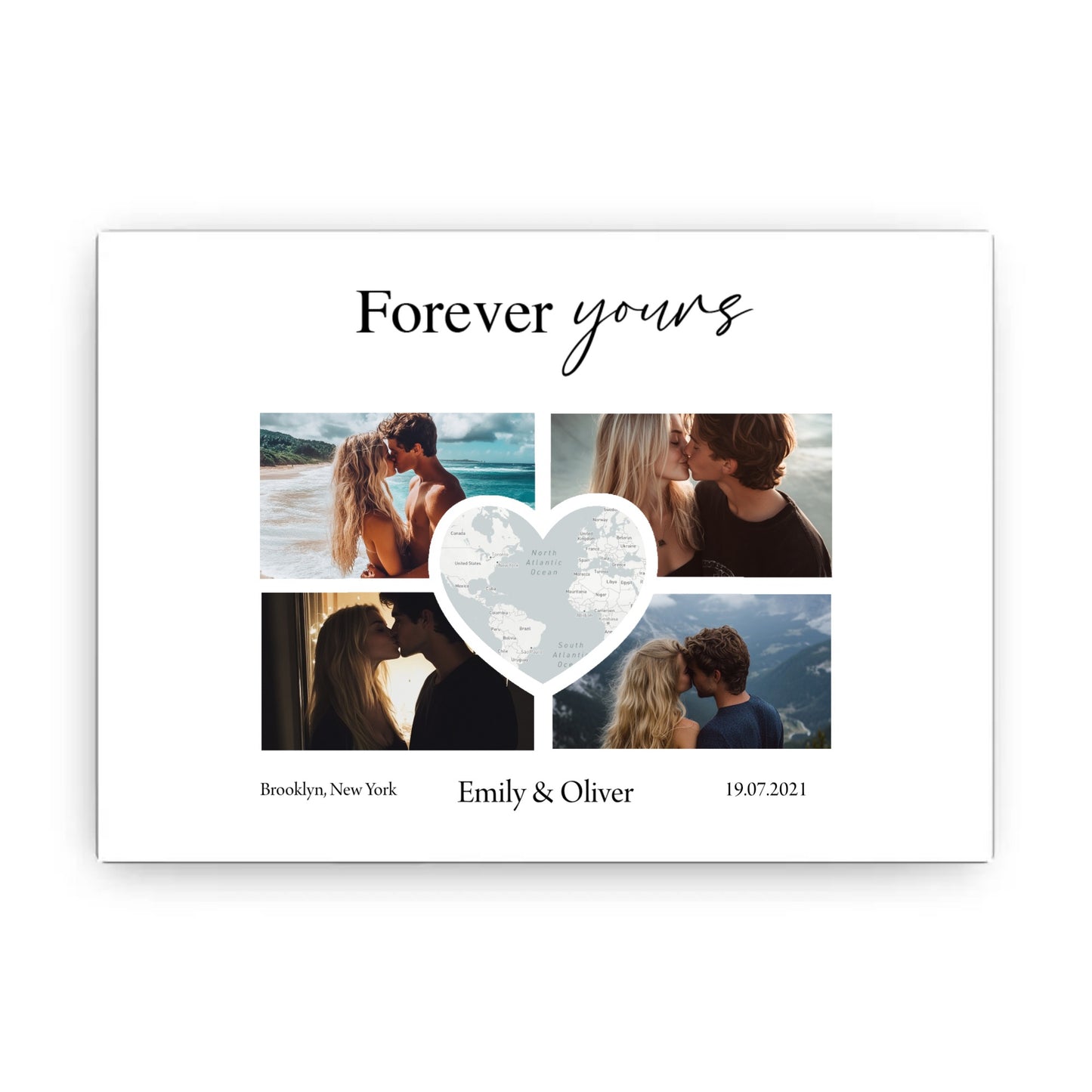 Custom Photo Collage with Map Heart Semi-Glossy Paper Poster