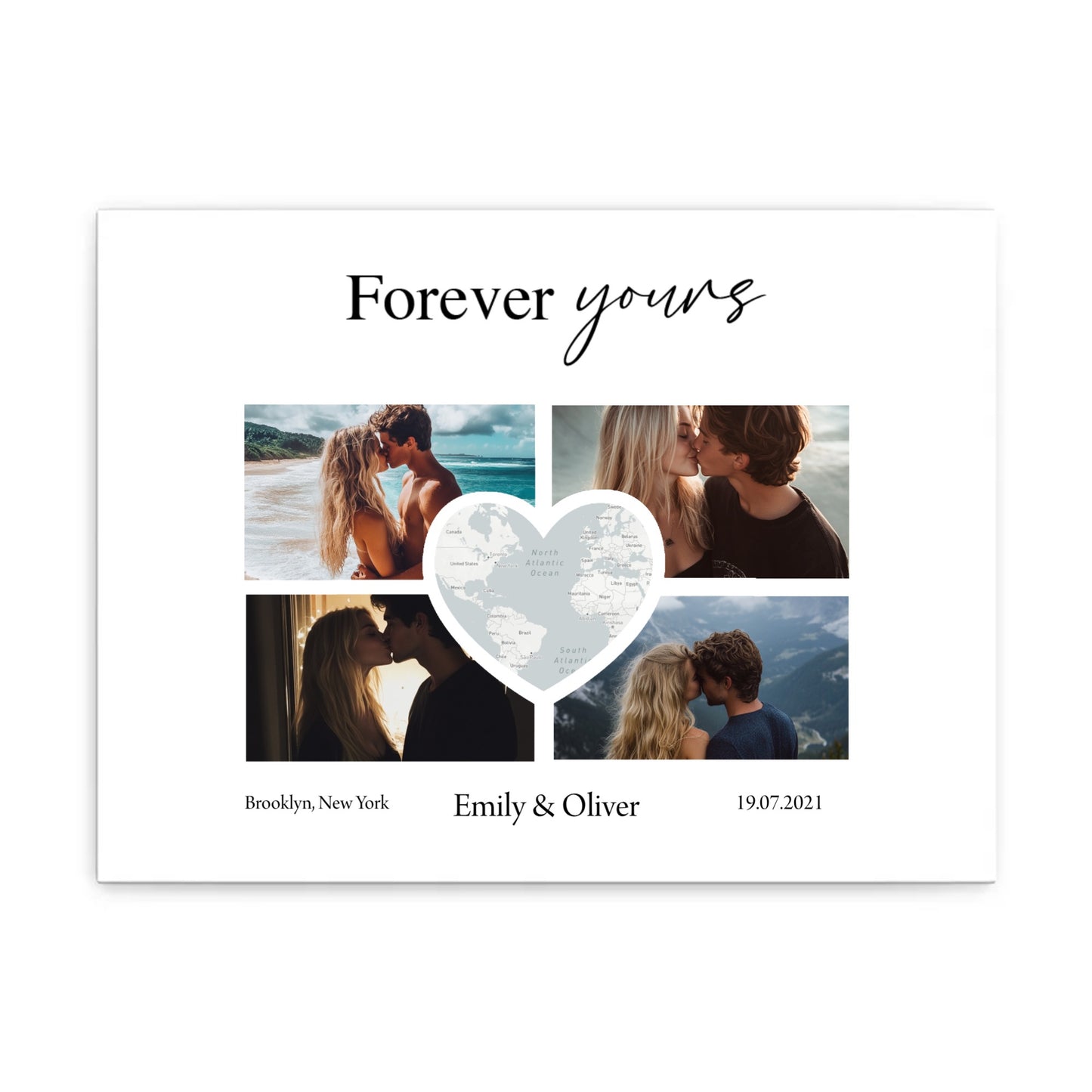 Custom Photo Collage with Map Heart Matte Paper Poster