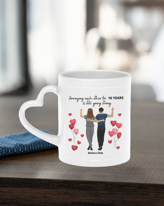 “Still Annoying Each Other” Couple Illustration Personalized Heart-Shaped Mug