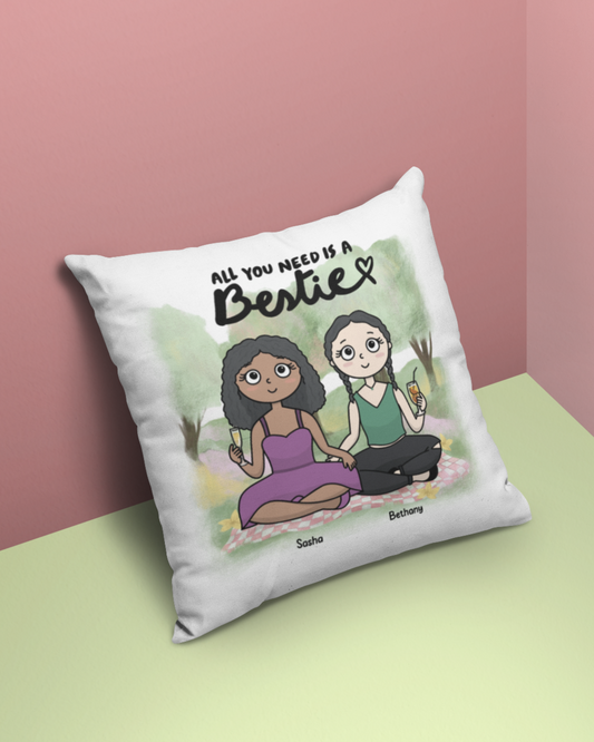 All You Need is a Bestie – Personalized Best Friend Illustration Pillow