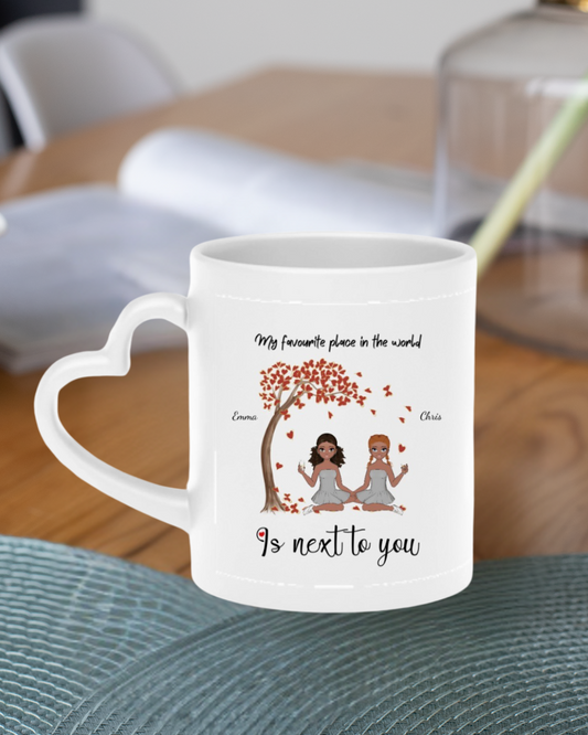 “My Favourite Place Is Next to You” Personalized Couple Art Heart-Shaped Mug