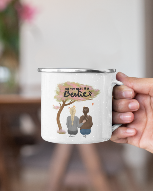 All You Need Is a Bestie” – Personalized Friendship Art Enamel Mug