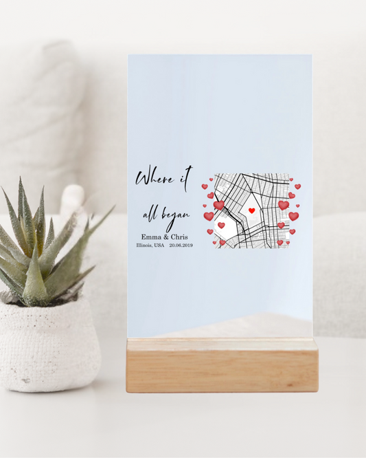 Special Place Map Art Personalized Acrylic Sign with Wooden Stand