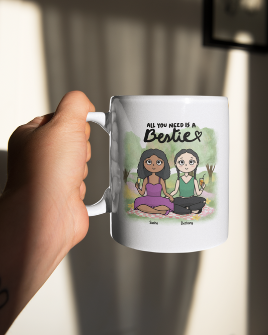 All You Need is a Bestie – Personalized Best Friend Illustration Mug