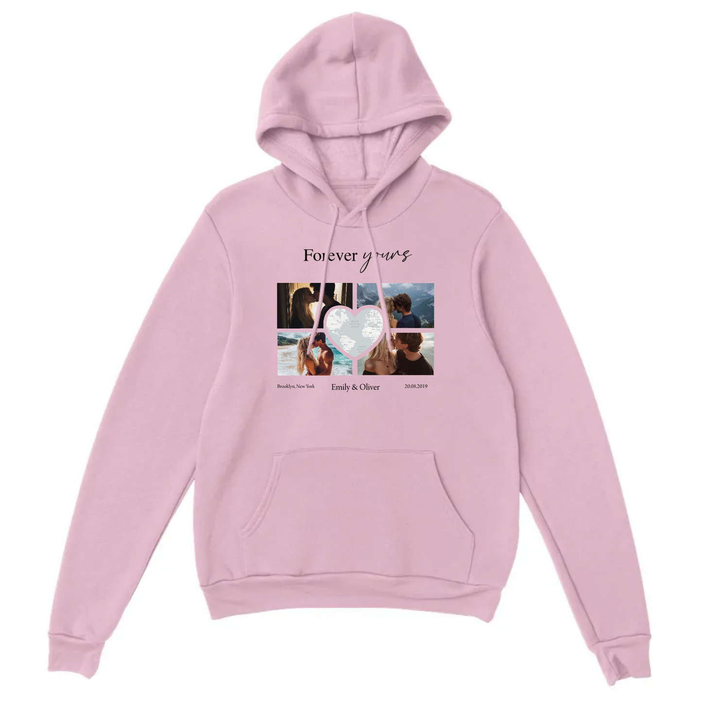 Custom Photo Collage with Map Heart Hoodie