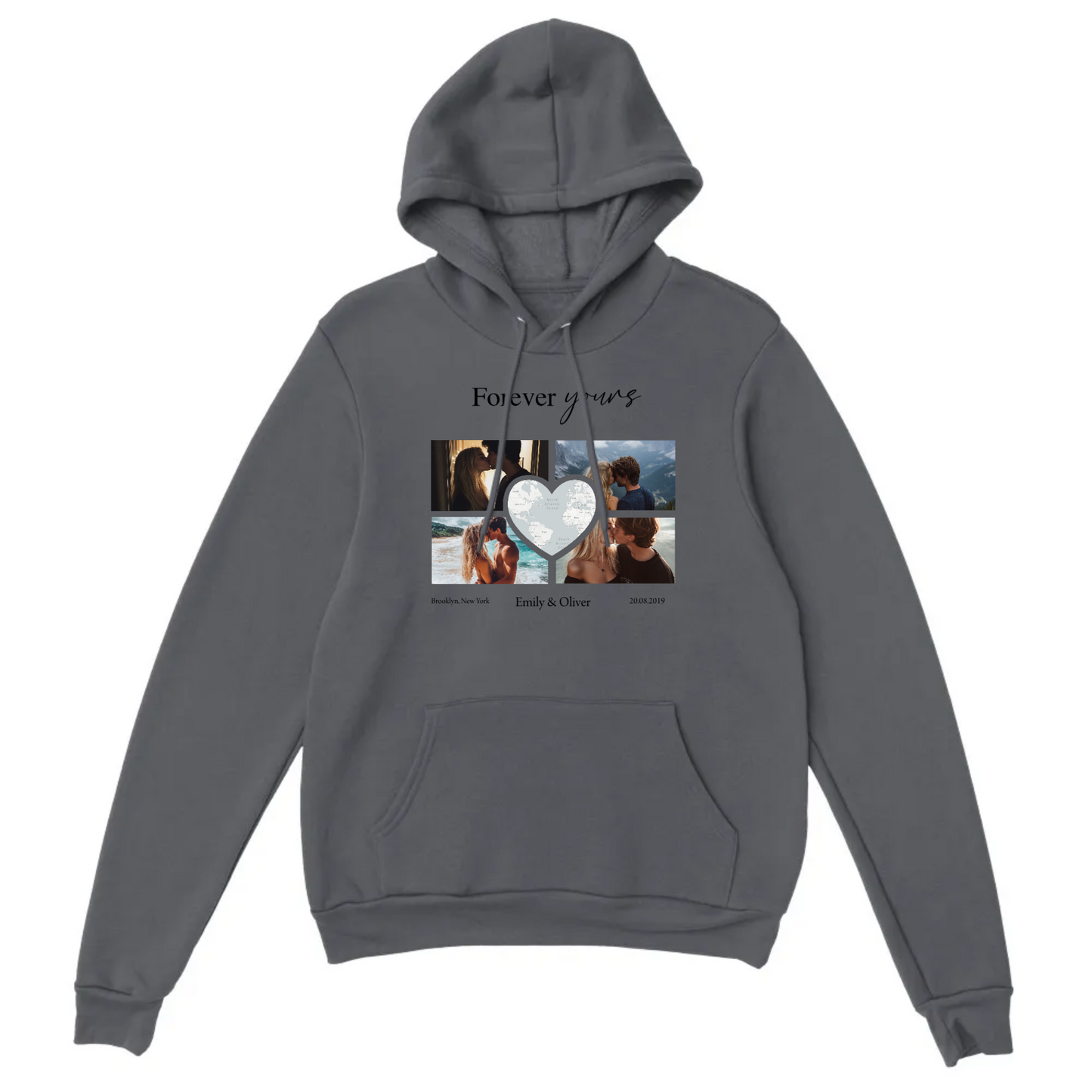 Custom Photo Collage with Map Heart Hoodie