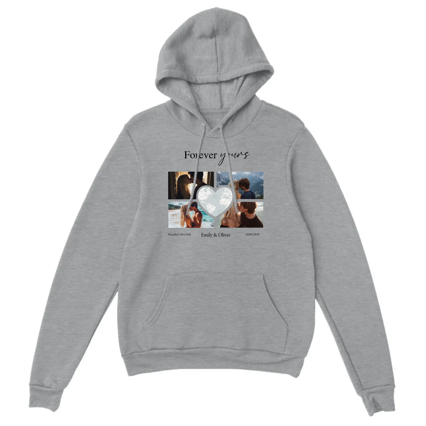 Custom Photo Collage with Map Heart Hoodie