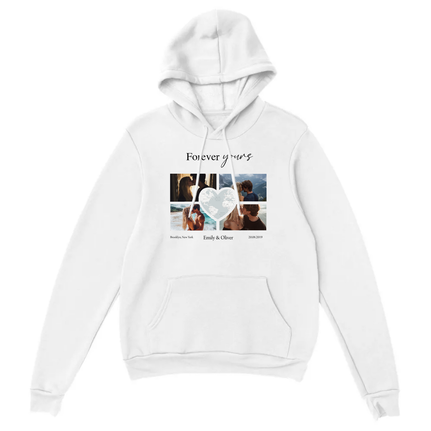 Custom Photo Collage with Map Heart Hoodie