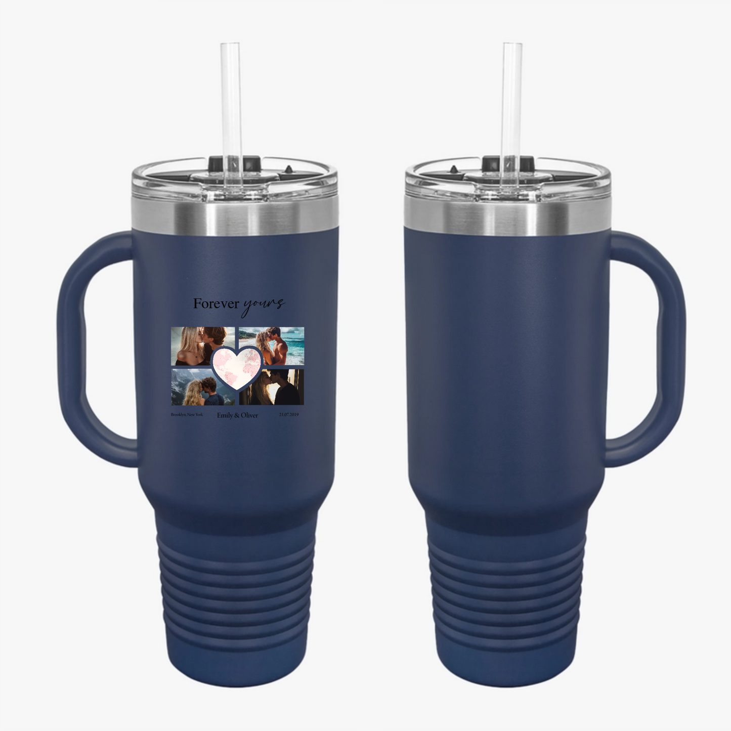 Custom Photo Collage with Map Heart Travel Mug