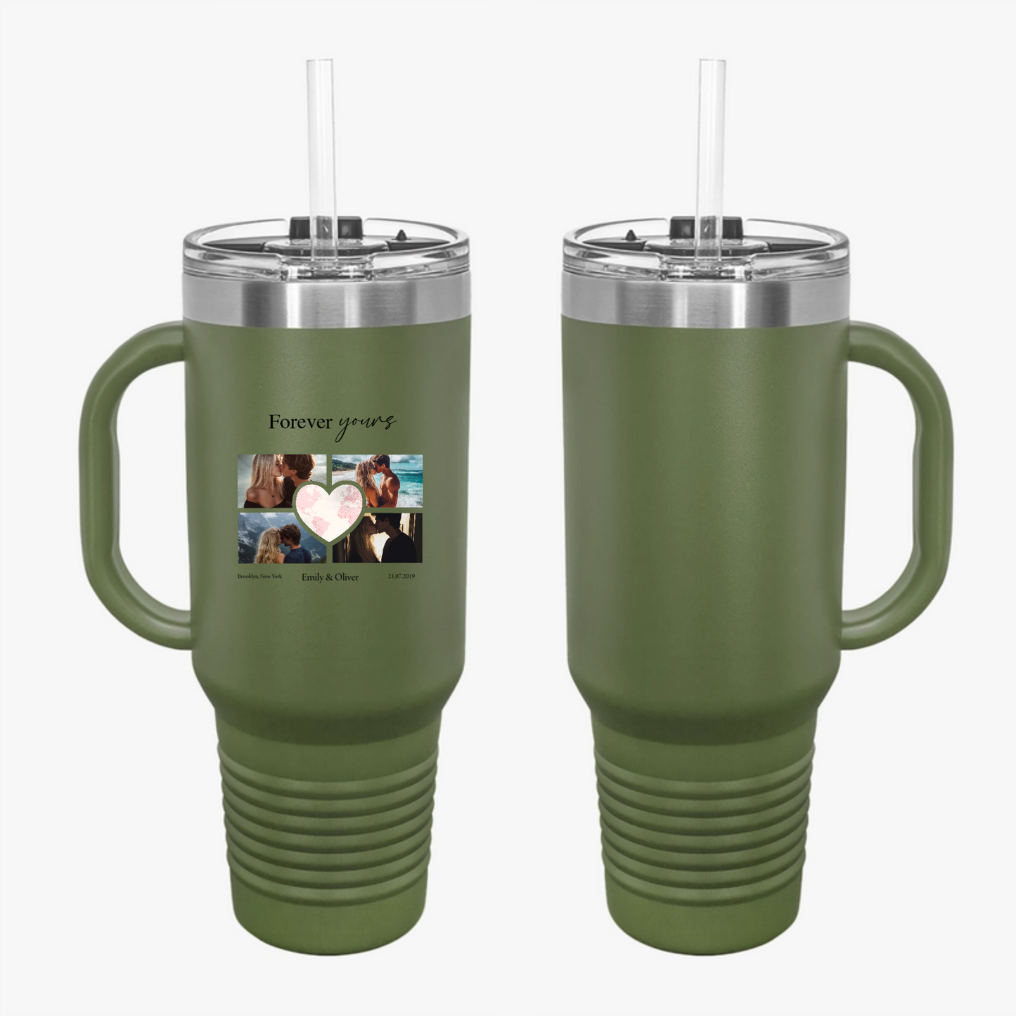 Custom Photo Collage with Map Heart Travel Mug