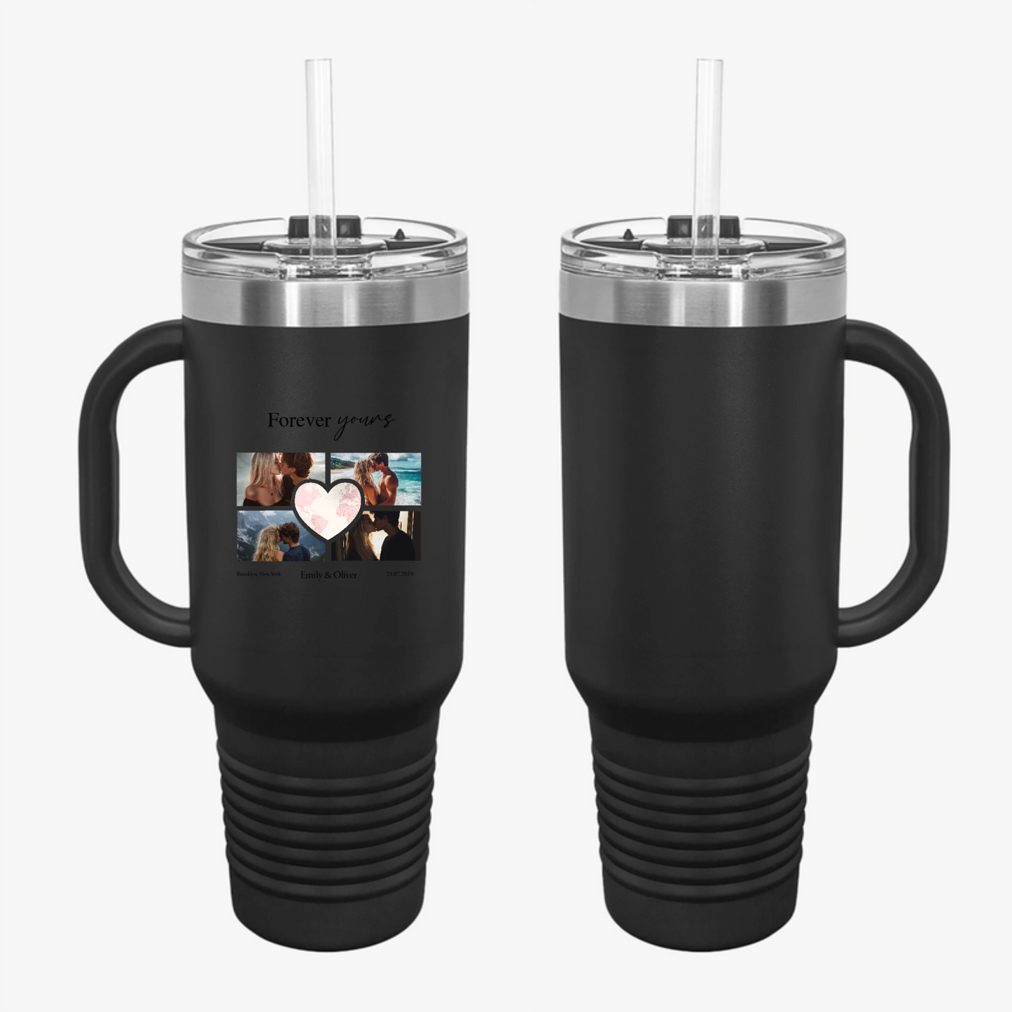 Custom Photo Collage with Map Heart Travel Mug