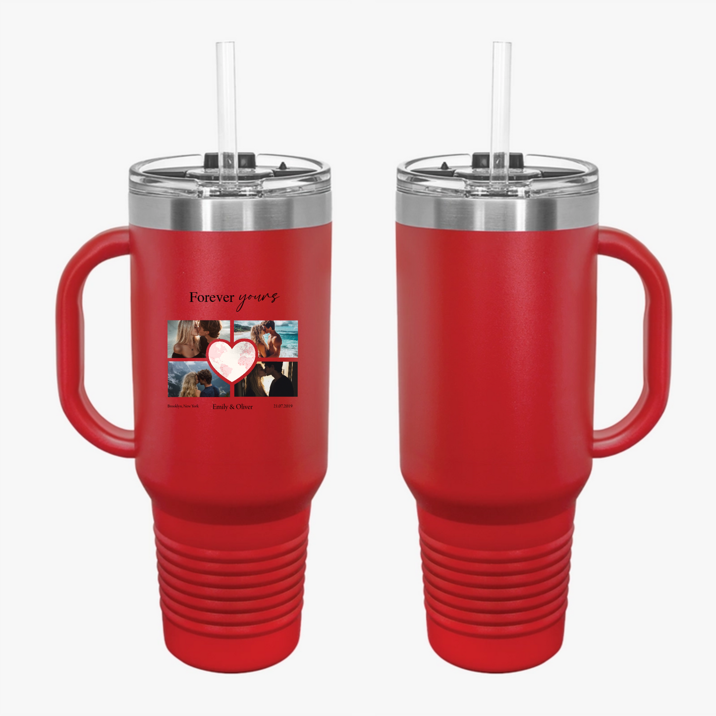 Custom Photo Collage with Map Heart Travel Mug