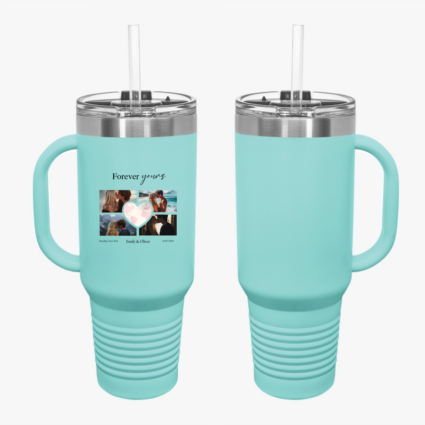 Custom Photo Collage with Map Heart Travel Mug