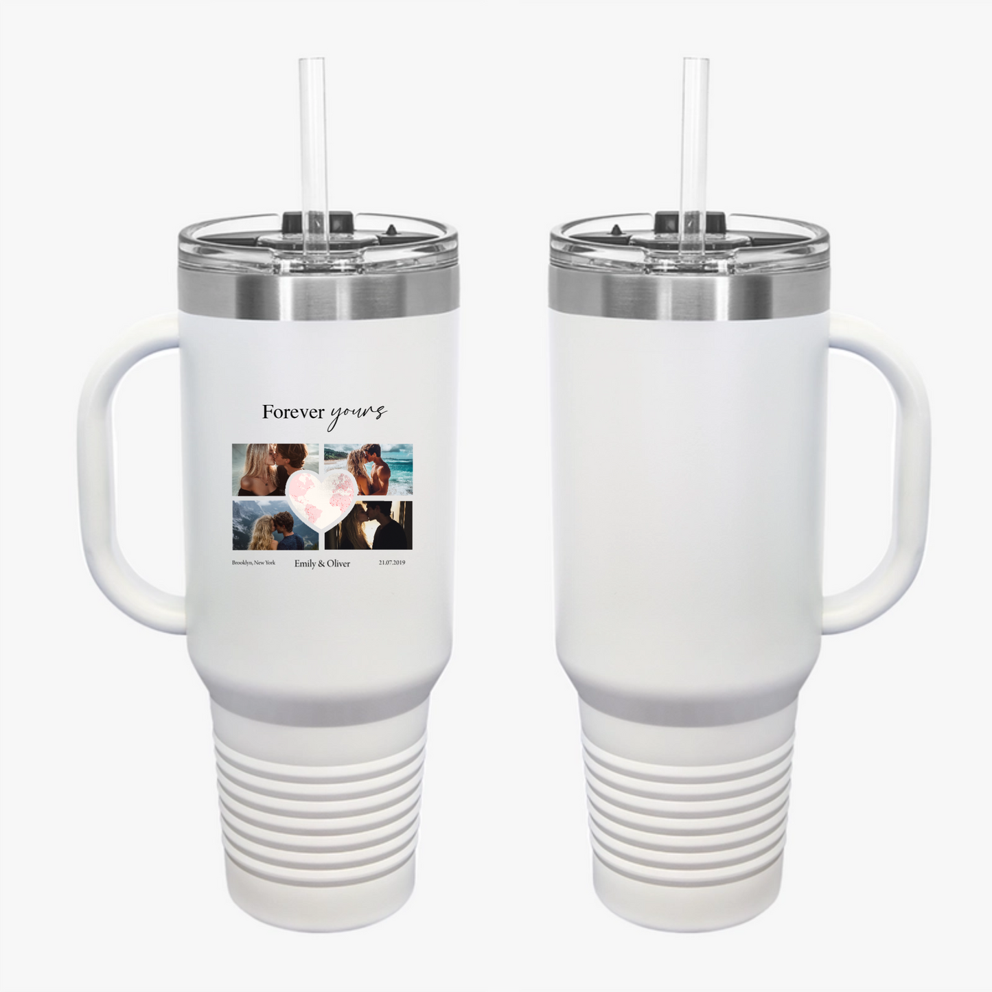 Custom Photo Collage with Map Heart Travel Mug