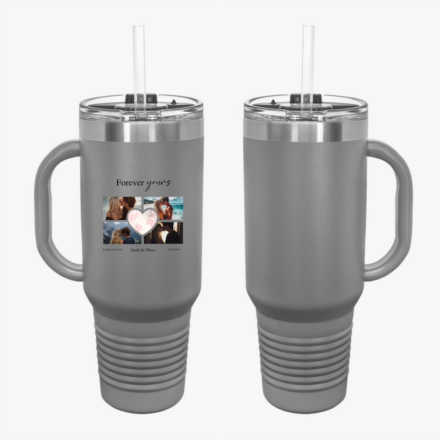 Custom Photo Collage with Map Heart Travel Mug
