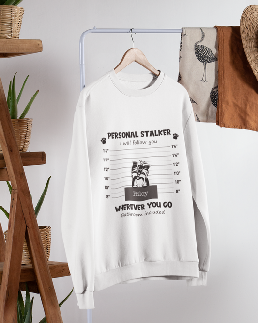 Black & White “Personal Stalker” Personalized Dog Sweatshirt