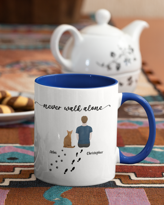“Never walk alone” Cat - Personalized Mug with Color Inside