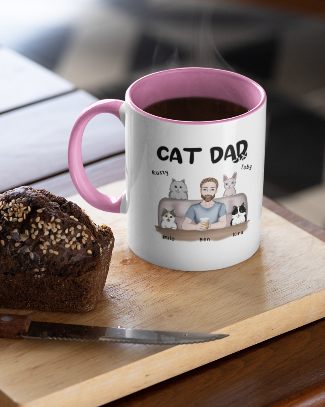 Cat Dad - Personalized Mug with Color Inside