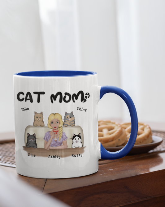Cat Mom - Personalized Mug with Color Inside