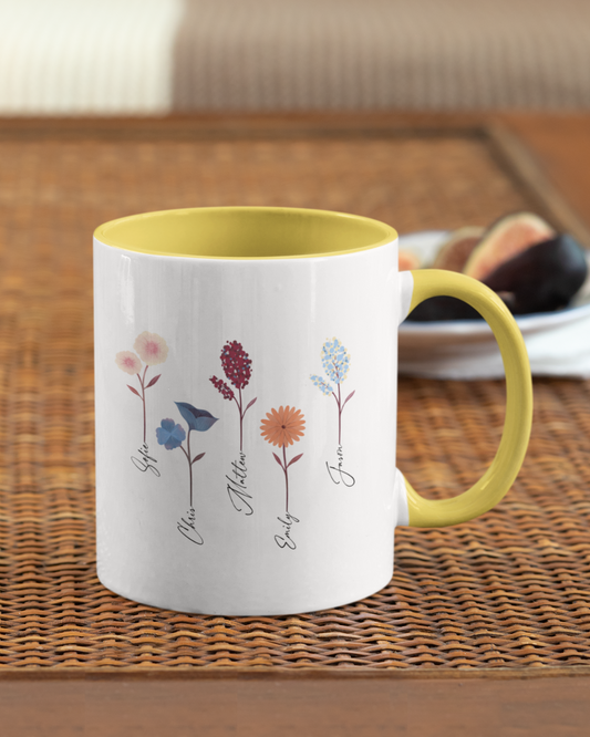 A Garden Full of Love – Personalized Flower Art Mug with Color Inside