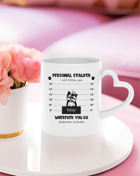 Black & White “Personal Stalker” Dog - Personalized Heart-Shaped Mug