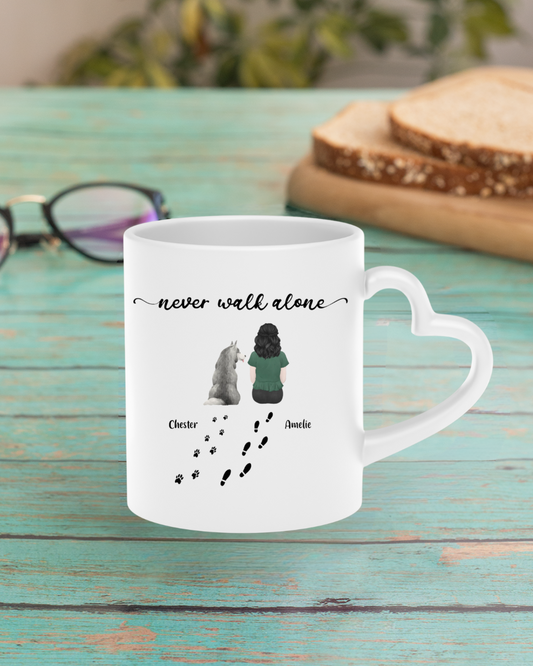 “Never walk alone” Dog - Personalized Heart-Shaped Mug