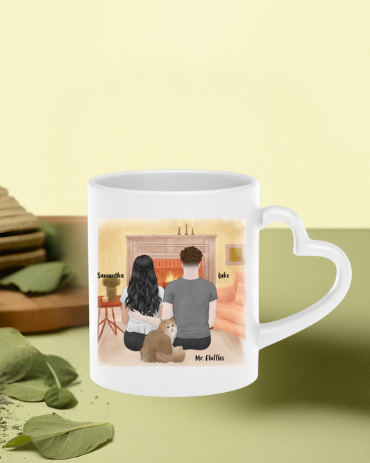 You, Me & The Cat - Personalized Heart-Shaped Mug