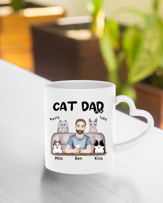 Cat Dad - Personalized Heart-Shaped Mug