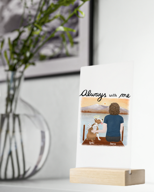 "Always With Me" Memorial Art Dog - Personalized Acrylic Sign with Wooden Stand