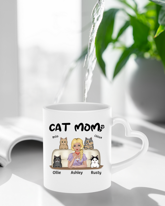 Cat Mom - Personalized Heart-Shaped Mug