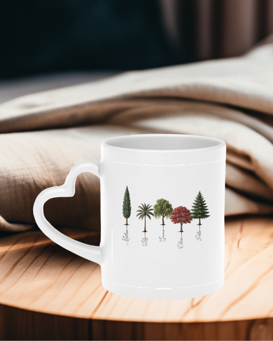 A Forest Full of Love – Personalized Tree Art Heart-Shaped Mug