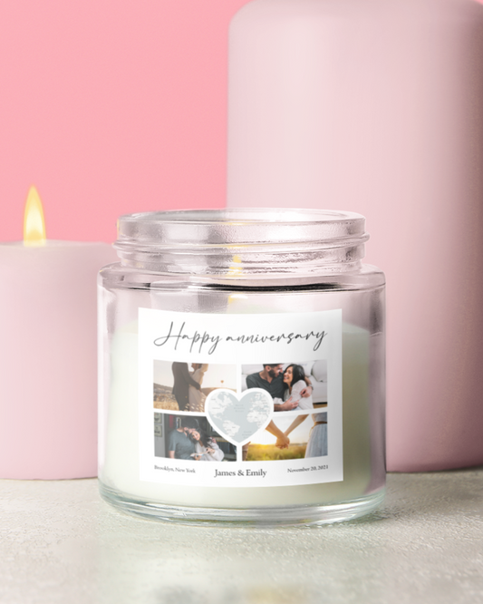 Custom Photo Collage with Map Heart Scented Candle