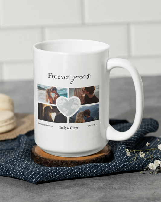 Custom Photo Collage with Map Heart Mug