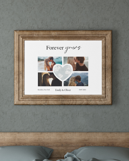 Custom Photo Collage with Map Heart Matte Paper Poster